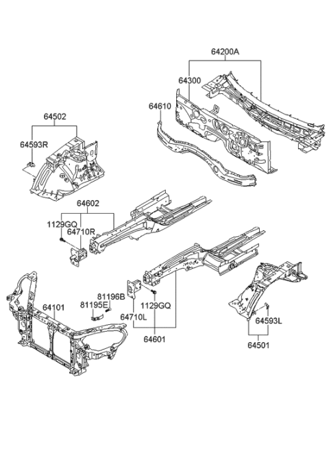 2013 Hyundai Genesis Coupe Fender Apron & Radiator Support Panel Diagram