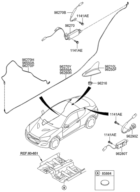 2015 Hyundai Genesis Coupe Combination Antenna Assembly Diagram for 96210-2M160-AU