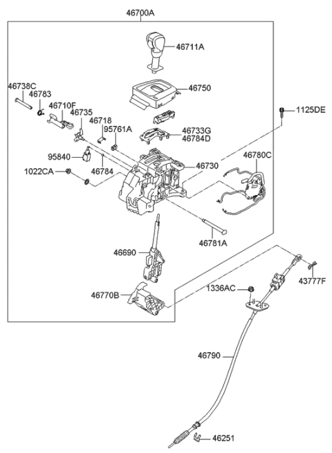 2012 Hyundai Genesis Coupe Lever Assembly-Automatic Transmission Diagram for 46700-2M230
