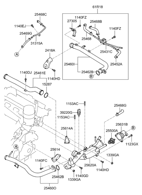 2012 Hyundai Genesis Coupe Thermostat Assembly Diagram for 25500-3C100
