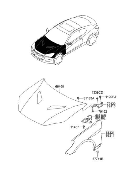 2013 Hyundai Genesis Coupe Panel-Fender,LH Diagram for 66311-2M000