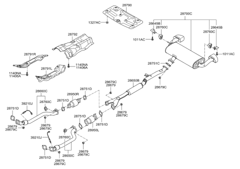 2012 Hyundai Genesis Coupe Muffler & Exhaust Pipe Diagram 1