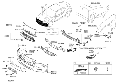 2012 Hyundai Genesis Coupe Front Passenger Side Fog Light Assembly Diagram for 92202-2M530