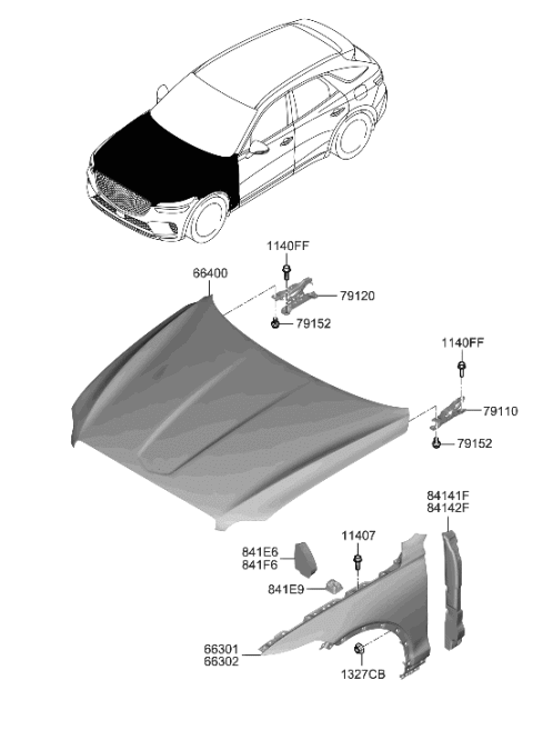 2022 Hyundai Genesis GV70 Fender & Hood Panel Diagram