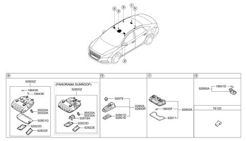 2017 Hyundai Sonata Hybrid Rear Personal Lamp Assembly, Right Diagram for 92880-D3000-TTX