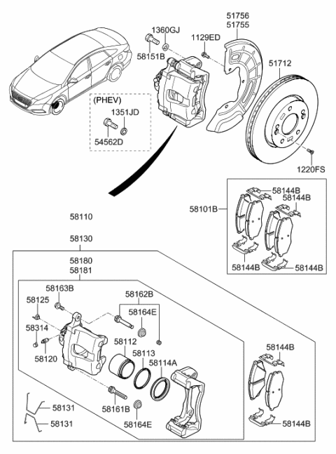 2017 Hyundai Sonata Hybrid Disc-Front Wheel Brake Diagram for 51712-C1000