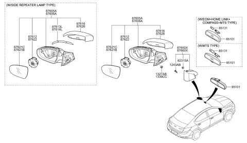 2020 Hyundai Elantra Mirror Assembly-Outside Rear View,LH Diagram for 87610-F2260