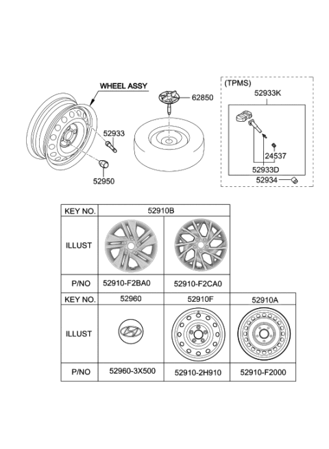 2020 Hyundai Elantra Wheel & Cap Diagram