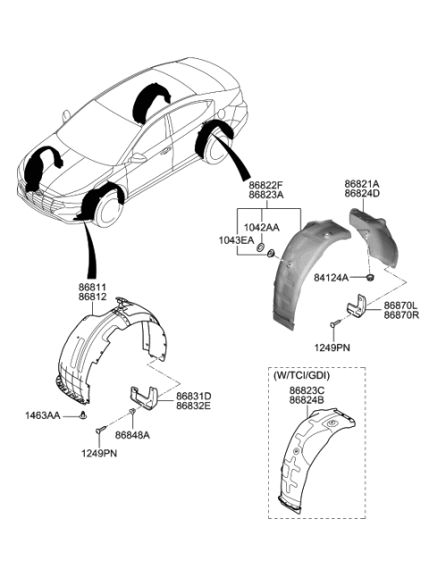 2019 Hyundai Elantra Front Wheel Guard Assembly,Right Diagram for 86812-F2800