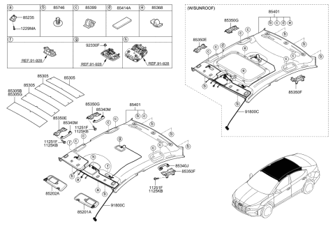 2020 Hyundai Elantra Sunvisor & Head Lining Diagram
