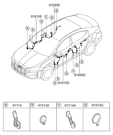 2019 Hyundai Elantra Wiring Assembly-FR Dr(Driver) Diagram for 91624-F2170
