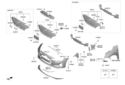 2020 Hyundai Elantra Front Bumper Lower Lip Assembly Diagram for 86591-F2AA0