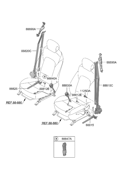 2021 Hyundai Santa Fe Seat Belt PRETENSIONER,LH Diagram for 88850-S2500-NNB