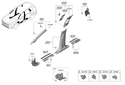 2021 Hyundai Santa Fe Trim Assembly-Ctr Pillar UPR RH Diagram for 85840-S2400-NNB