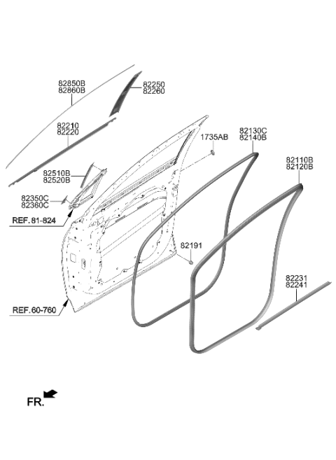 2003 Hyundai XG350 W/STRIP Assembly-FR Dr Belt O/S LH Diagram for 82210-S1010