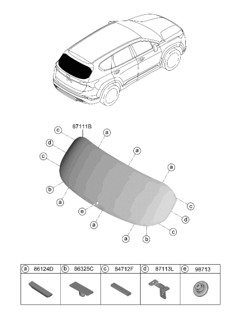 2021 Hyundai Santa Fe Rear Window Glass & Moulding Diagram