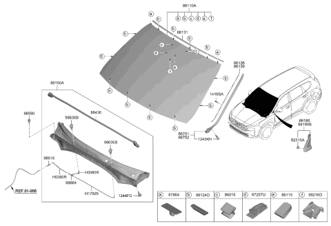 2023 Hyundai Santa Fe Cover Assembly-Cowl Top Diagram for 86150-S2500
