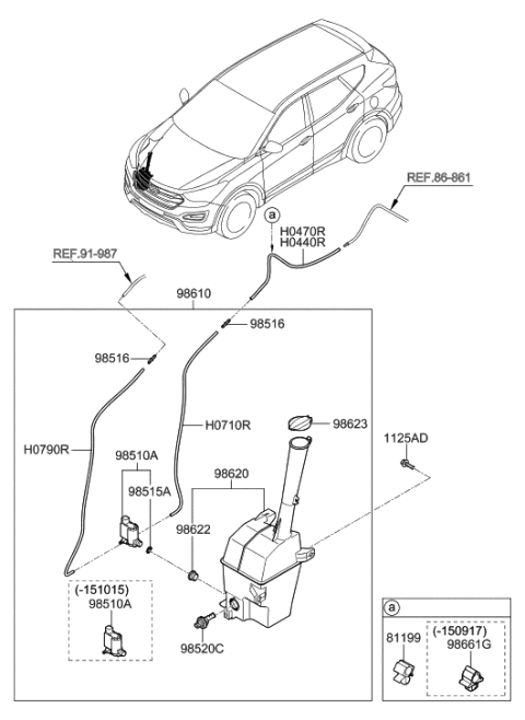 2015 Hyundai Santa Fe Sport Windshield Washer Motor & Pump Assembly Diagram for 98510-4Z000