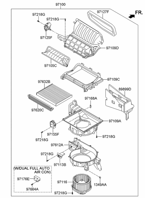 2013 Hyundai Santa Fe Sport Motor & Fan Assembly-A/C Blower Diagram for 97113-4Z000