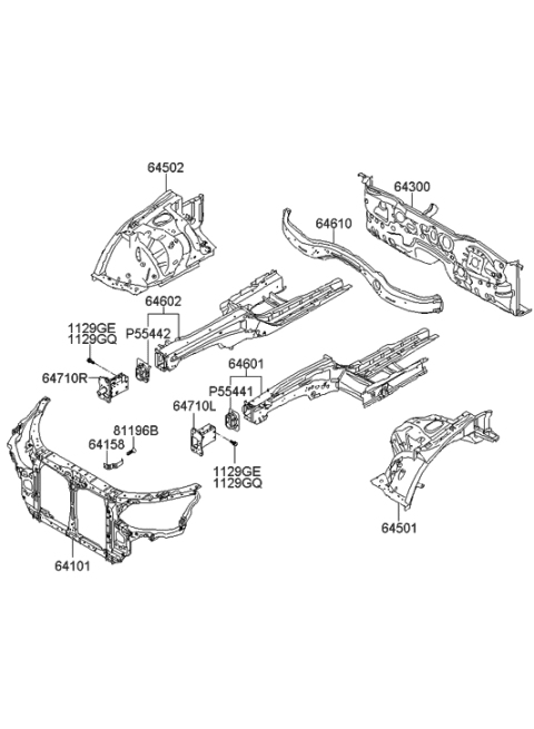 2011 Hyundai Genesis Fender Apron & Radiator Support Panel Diagram