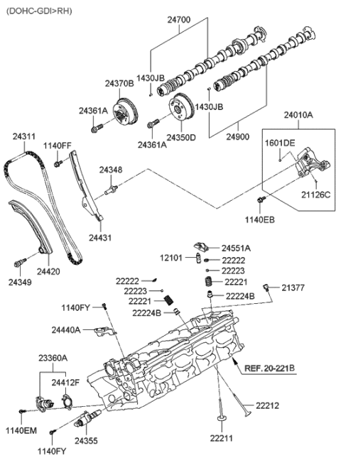 2010 Hyundai Genesis Tensioner Arm Assembly Diagram for 24420-3F300