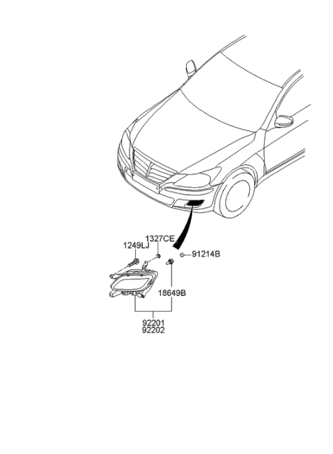 2012 Hyundai Genesis Front Passenger Side Fog Light Assembly Diagram for 92202-3M010