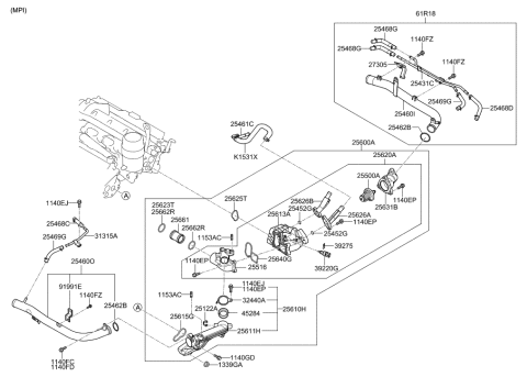 2008 Hyundai Genesis Thermostat Assembly Diagram for 25500-3C130