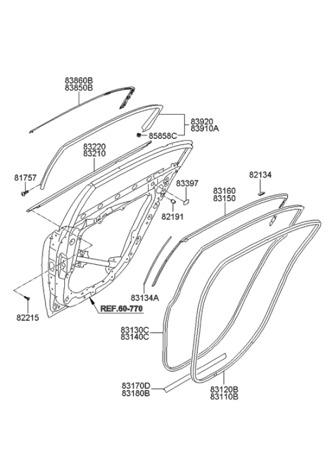 2014 Hyundai Genesis Rear Door Moulding Diagram