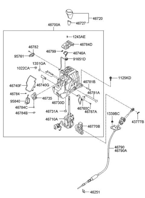 2013 Hyundai Genesis Lever Assembly-Automatic Transmission Diagram for 46700-3M500