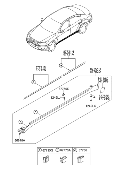 2012 Hyundai Genesis Body Side Moulding Diagram