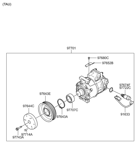 2012 Hyundai Genesis Disc & Hub Assembly-A/C Compressor Diagram for 97644-1U500
