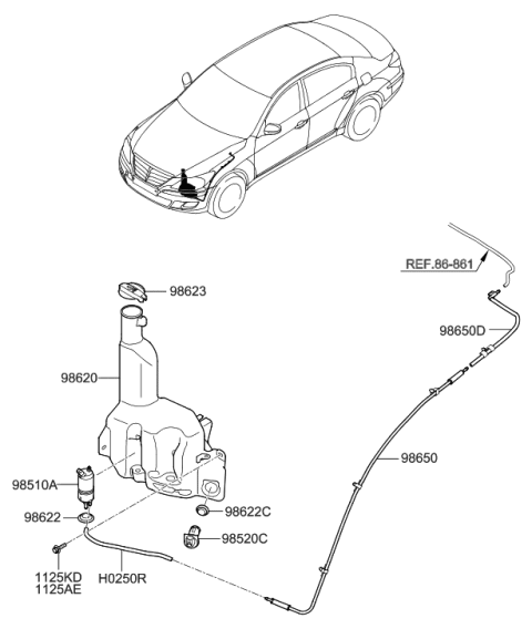 2014 Hyundai Genesis Windshield Washer Reservoir Assembly Diagram for 98620-3M000