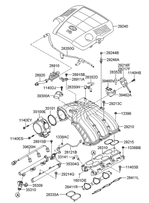 2009 Hyundai Genesis Engine Cover Assembly Diagram for 29240-3C850