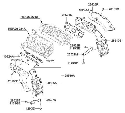 2009 Hyundai Genesis Exhaust Manifold Catalytic Assembly, Left Diagram for 28510-3CFG0