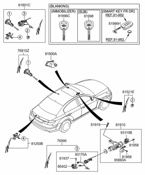 2013 Hyundai Genesis Key & Cylinder Set Diagram