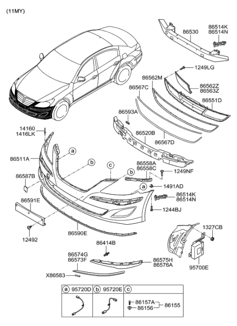 2012 Hyundai Genesis Front Bumper Cover Diagram for 86511-3M500