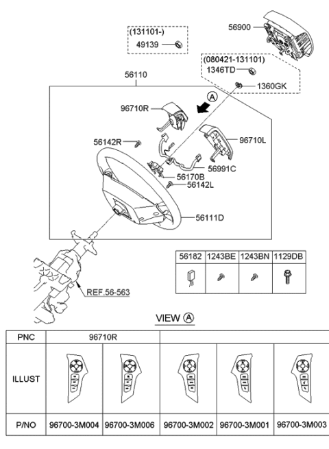 2011 Hyundai Genesis Steering Remote Control Switch Assembly, Right Diagram for 96700-3M004-BR