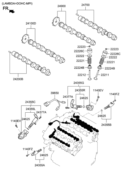 2011 Hyundai Genesis Oil Control Valve Exhaust,RH Diagram for 24360-3C820