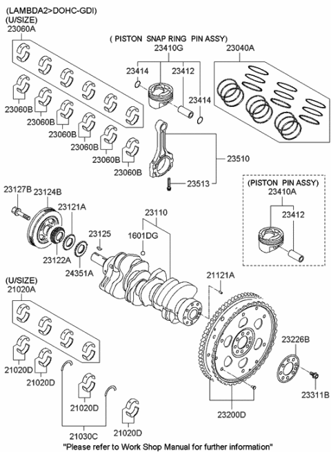 2008 Hyundai Genesis Piston & Pin & Snap Ring Assembly Diagram for 23041-3C962