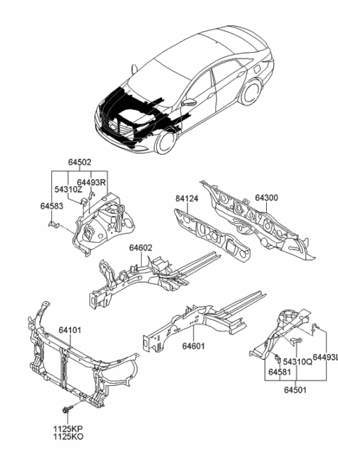 2012 Hyundai Sonata Fender Apron & Radiator Support Panel Diagram