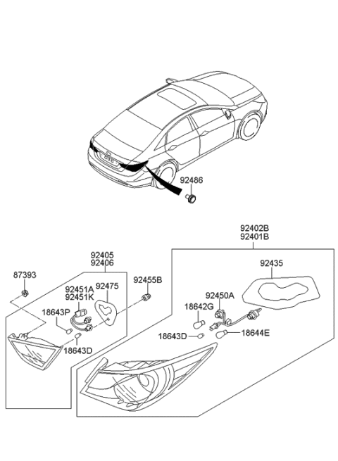 2011 Hyundai Sonata Lamp Holder And Wiring, Interior, Rear Diagram for 92451-3Q000