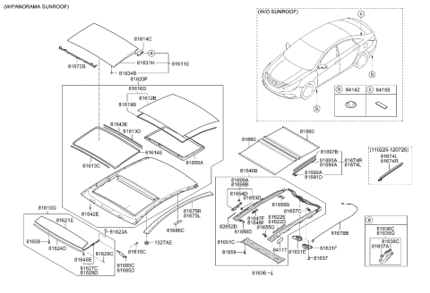 2010 Hyundai Sonata Front Power Roof Glass Sub Assembly Diagram for 81621-3S000