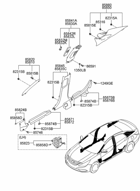 2013 Hyundai Sonata Interior Side Trim Diagram