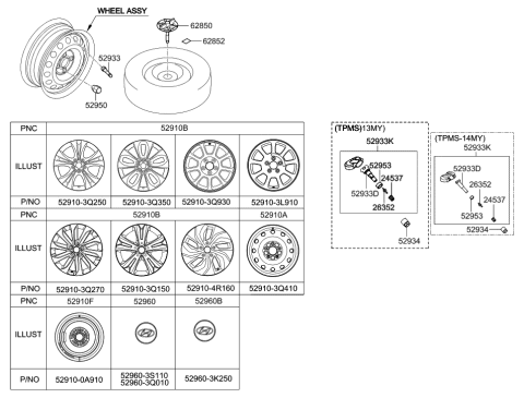 2014 Hyundai Sonata Wheel & Cap Diagram