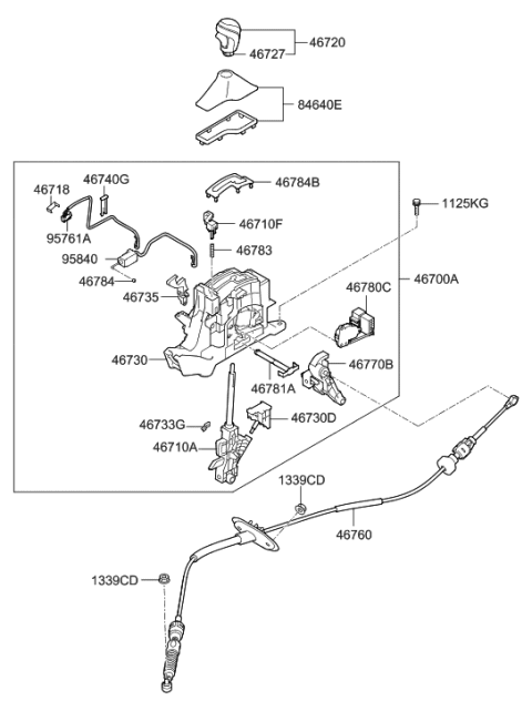 2014 Hyundai Sonata Automatic Transmission Cable Assembly Diagram for 46790-3Q200