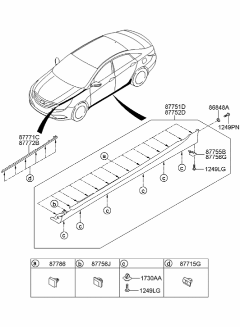 2012 Hyundai Sonata Body Side Moulding Diagram