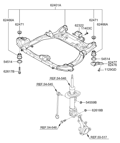 2009 Hyundai Sonata Crossmember Complete Diagram for 62405-3Q000