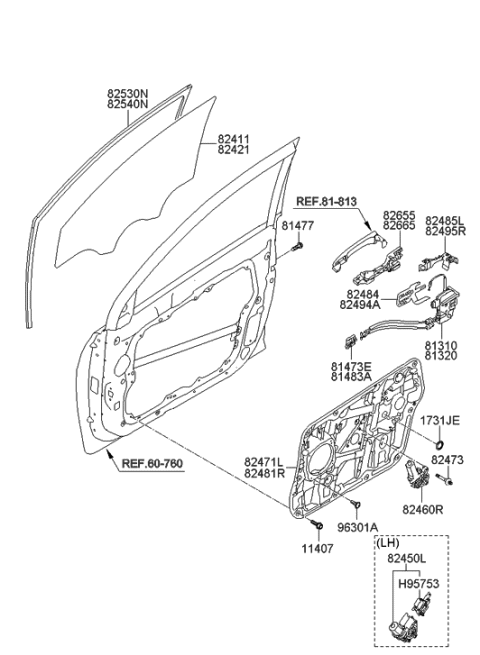 2011 Hyundai Sonata Run Assembly-Front Door Window Glass LH Diagram for 82530-3Q000