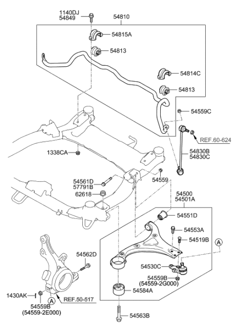 2010 Hyundai Sonata Ball Joint Assembly-Lower Arm Diagram for 54530-3S000