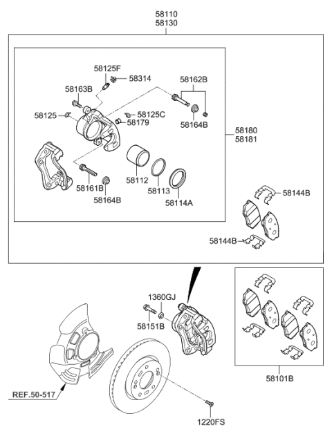 2013 Hyundai Sonata Brake Assembly-Front,RH Diagram for 58130-3Q500